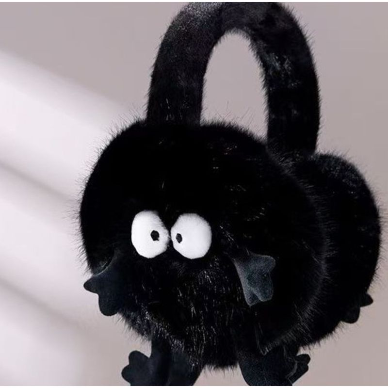 Interesting and cute coal ball plush earmuffs, thick and warm student earmuffs for winter, windproof riding, warm your winter_voghion.com