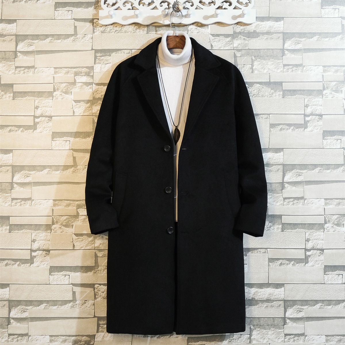 Pánský vlněný kabát na podzim a zimu, středně dlouhý s bavlnou a silným kabátem, pánská teplá větrovka N1079_voghion.com