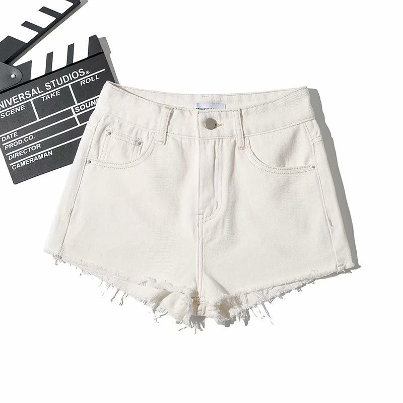 Women's Clothing Summer Solid Color High Waist Slim And Long Legs Cut Edge Old Raw Edge Denim Shorts Women's Pants_voghion.com