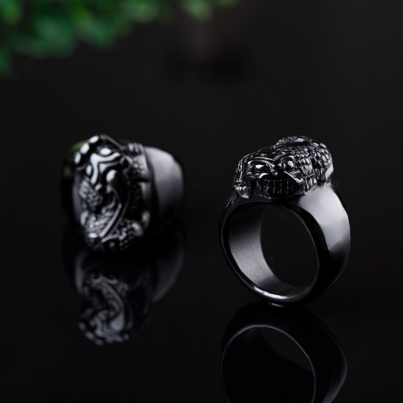 Xingyu Natural Black Gold Obsidian Thumb Bold Men's Exquisite Carved Pixiu Elegant Ring_voghion.com