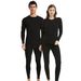 Ouma Round Neck Black Unisex Double-Sided Brushed Thermal Underwear Set Plus Size_voghion.com