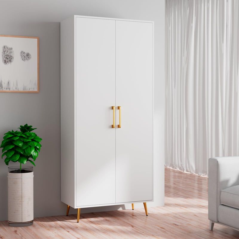 Kitchen Pantry Storage Cabinet 68.8" H, With 2 Door, 4 Adjustable Shelves, Freestanding Wooden Cupboard For Dining Room Living Room, Laundry, White_voghion.com