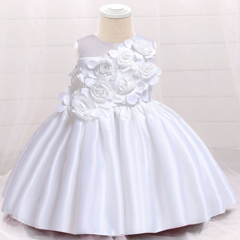 Madre e hijos Europa y América 2024 nuevo vestido para niños vestido de bautismo de bebé con flores de satén vestido de niña de flores de un año_voghion.com