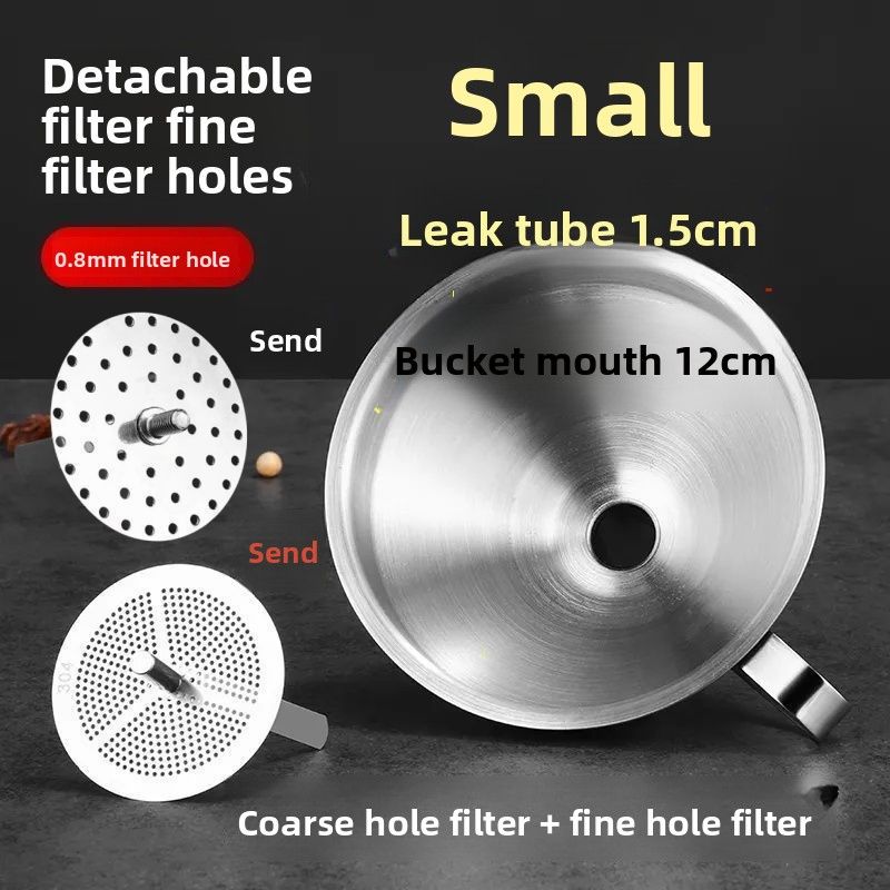 304 Stainless Steel Food Grade Multi-Functional Household Kitchen Large Wine Funnel Small Caliber Oil Pouring Filter Net_voghion.com