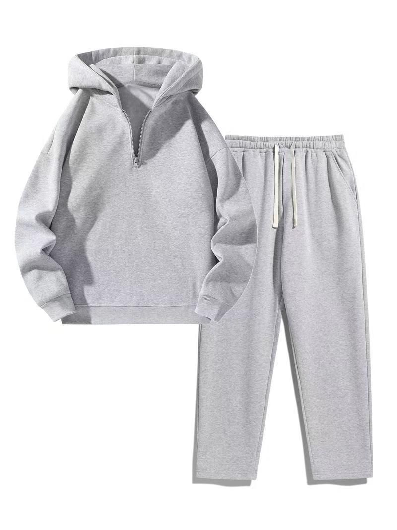 Herrenbekleidung Damen-Trainingsanzug-Set mit halbem Reißverschluss – Pullover mit hohem Kragen und Jogginghose mit weitem Bein_voghion.com