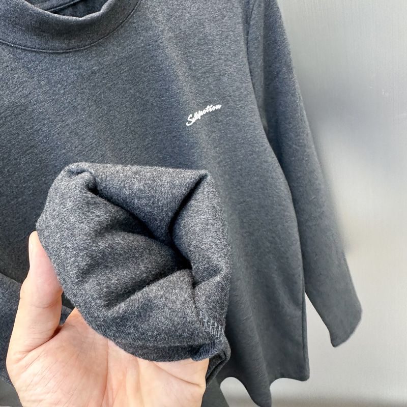 Herenkleding Heren Herfst En Winter Halfhoge Kraag Onderkant Shirt Gebreid Zacht Dun Fluweel Lange Mouw T-shirt Heren Vlokken Pullover_voghion.com