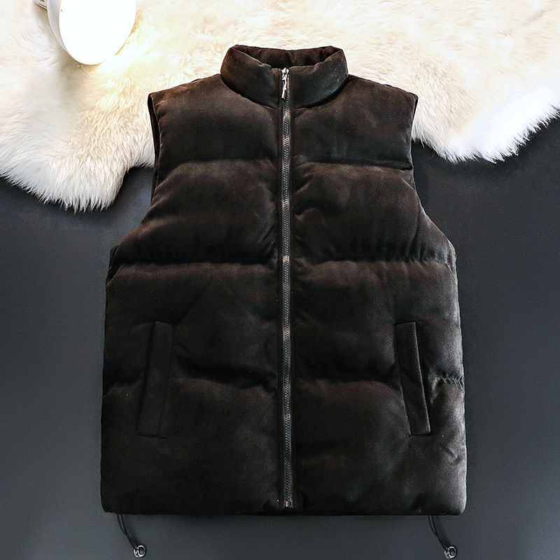 Unisex Suede Collar Vest, Casual Open-Front Sleeveless Jacket For Men & Women, Trendy Layering Piece For Spring & Fall_voghion.com