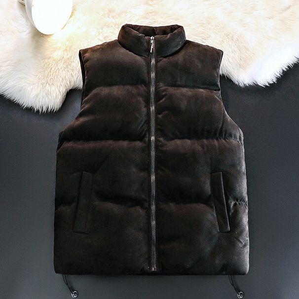 Unisex Suede Collar Vest, Casual Open-Front Sleeveless Jacket For Men & Women, Trendy Layering Piece For Spring & Fall_voghion.com