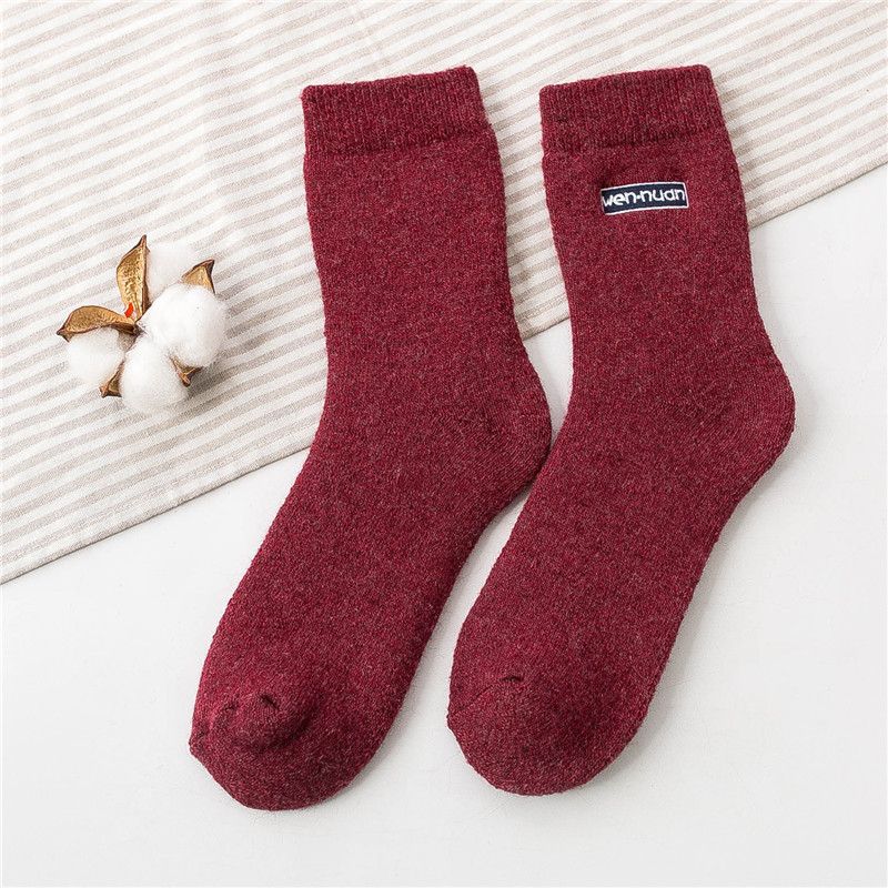 Wool Socks Women's Thickened Fleece-Lined Mid-Length Socks Winter All-Match Warm Super Thick Stockings Autumn and Winter Towel Socks_voghion.com