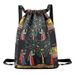 Women's Print, Lightweight Drawstring, Foldable Storage Sports Gym Bag, Drawstring Pocket,_voghion.com