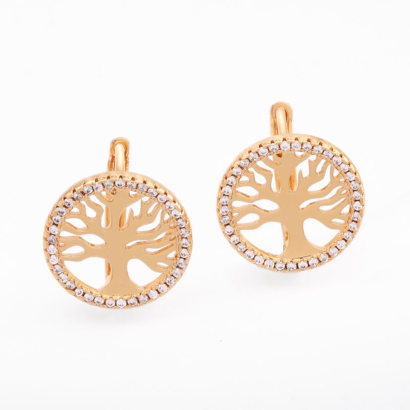 Women's Jewelry Copper Classic Tree Of Life Circle Inlaid Zirconium Earrings_voghion.com