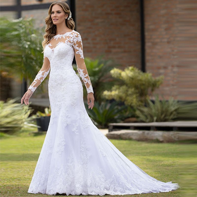 Women's Clothing Wedding Dress Fishtail Style New Dress Slim Sexy Long Sleeves Backless Wedding Exclusive_voghion.com