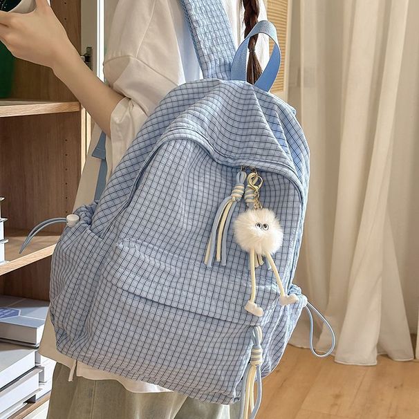Green Casual Plaid Backpack For Women, Minimalist Design,_voghion.com