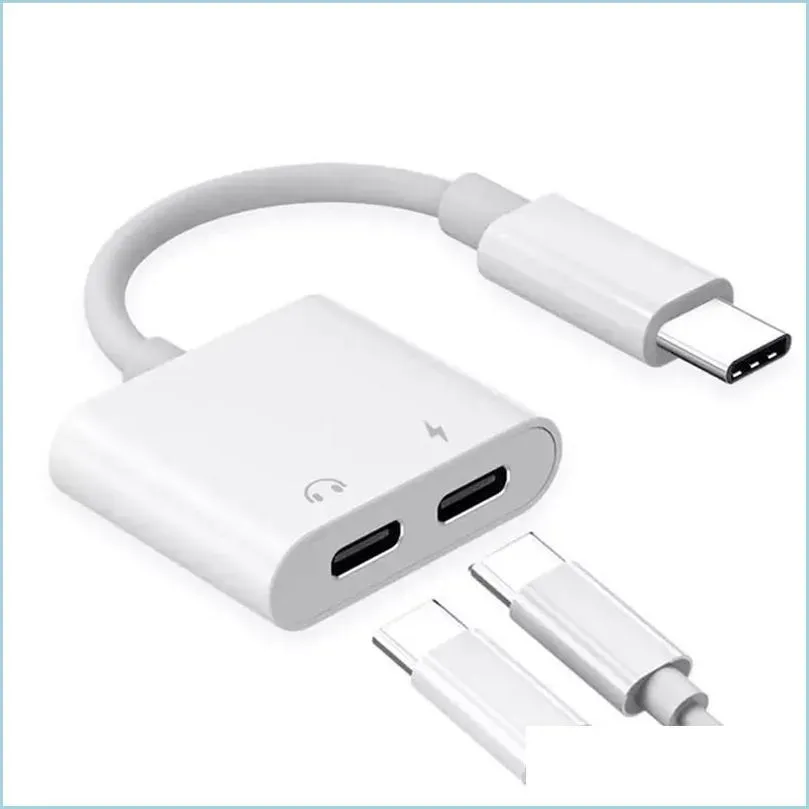 Cell Phone Cables Charger Adapter 2 In 1 Usb C To Headphone Audio Noise Cancelling For Smart Mobile Phone289T Drop_voghion.com