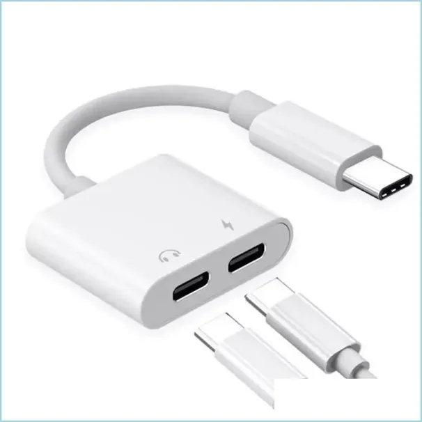 Cell Phone Cables Charger Adapter 2 In 1 Usb C To Headphone Audio Noise Cancelling For Smart Mobile Phone289T Drop_voghion.com