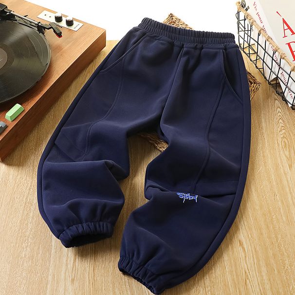 Boys' Fleece-Lined Jogger Pants - Soft Cotton Blend, Warm & Comfortable, Elastic Cuffs, Solid Color, For Kids 8+ Years (110-170cm)_voghion.com