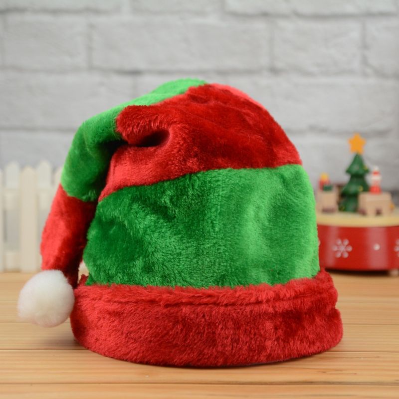 Pelúcia Vermelho Verde Faixa Dobrada Adulto Chapéu de Natal Decoração Festa de Dia_voghion.com