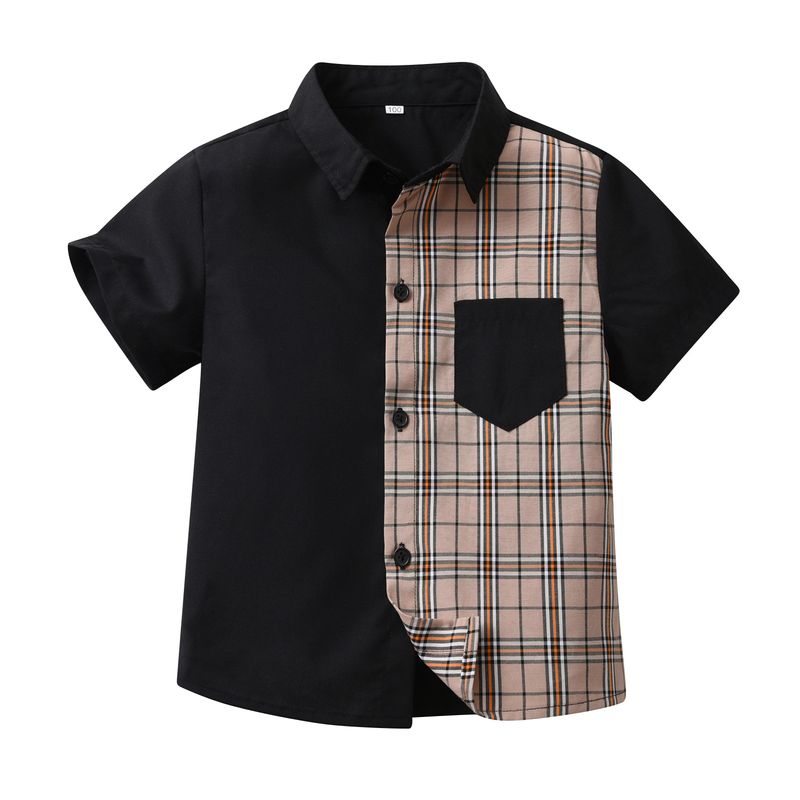 Camisa de manga corta a cuadros para niños, camisa de manga corta para niños y bebés, ropa superior_voghion.com