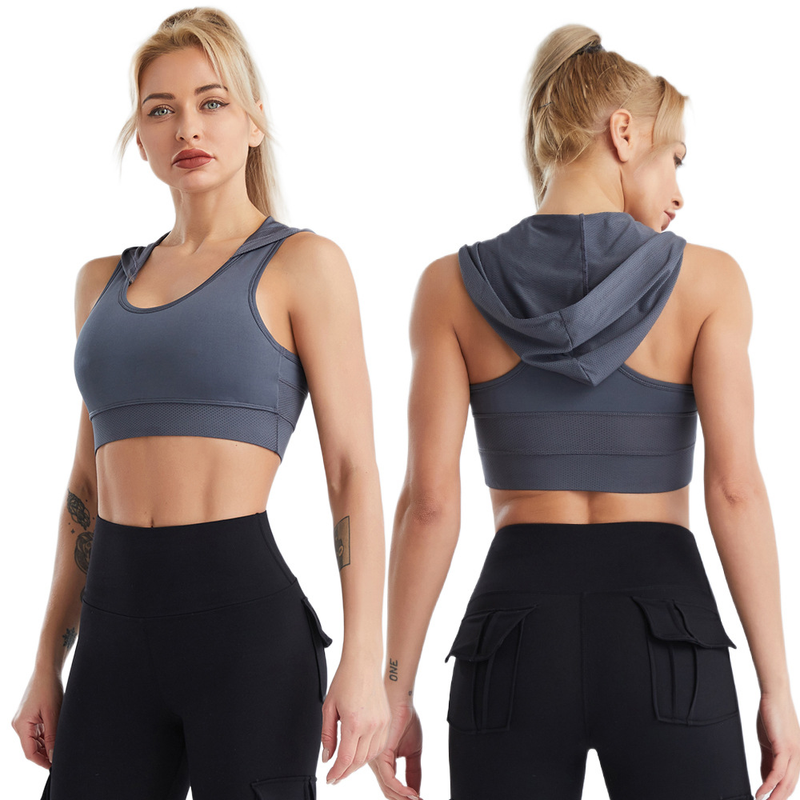Abbigliamento da yoga transfrontaliero con cappuccio per donna, gilet estivo traspirante ad asciugatura rapida, reggiseno sportivo nudo con pettorali_voghion.com