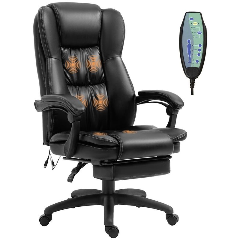Vinsetto Leather High Back Executive Office Chair 6 Point Vibration Massage With Footrest Black_voghion.com