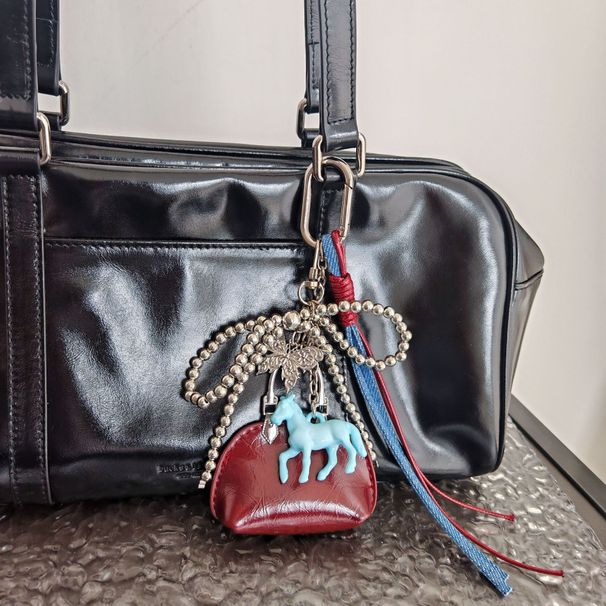 Portachiavi in metallo con ciondolo per borsa, ciondolo a forma di pony con fiocco in metallo, accessorio per appendere la borsa_voghion.com