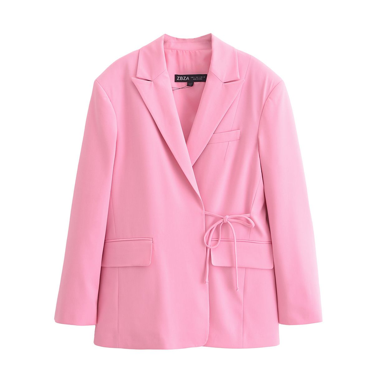 Blazer oversize da donna con spalline - Giacca a maniche lunghe con revers a lancia alla moda in rosa e corallo_voghion.com