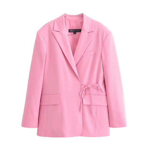 Blazer oversize da donna con spalline - Giacca a maniche lunghe con revers a lancia alla moda in rosa e corallo_voghion.com