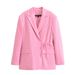 Blazer oversize da donna con spalline - Giacca a maniche lunghe con revers a lancia alla moda in rosa e corallo_voghion.com
