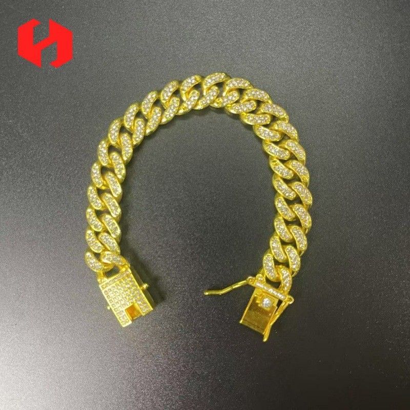 Hip Hop Haustierhalsband Kubanische Hundekette Volldiamant Halskette Schnalle Gold Silber_voghion.com
