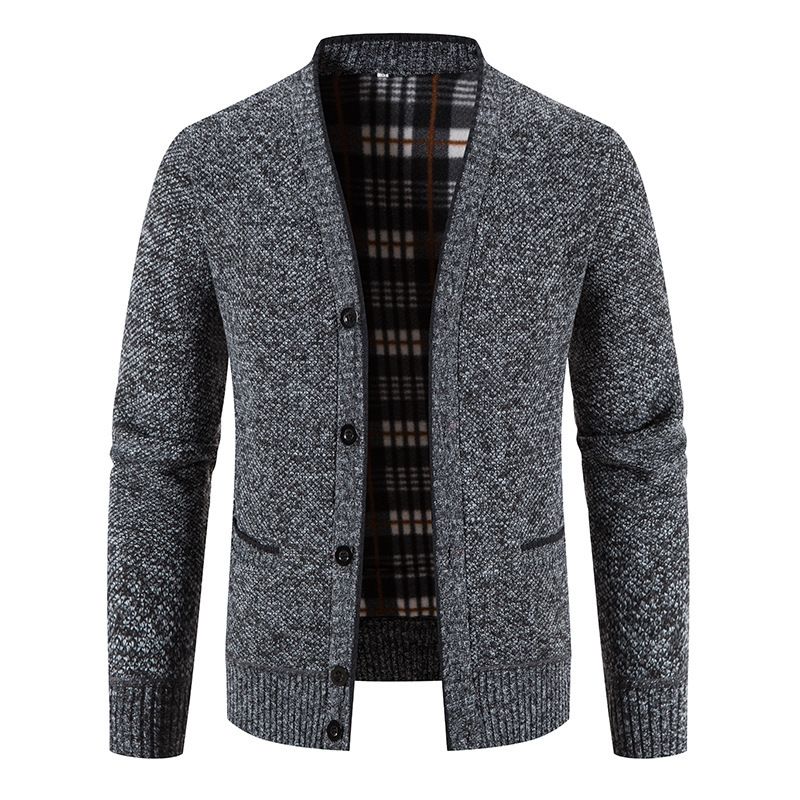 2024 autumn and winter new cardigan trend Korean version casual thick V-neck men's knitted sweater jacket_voghion.com
