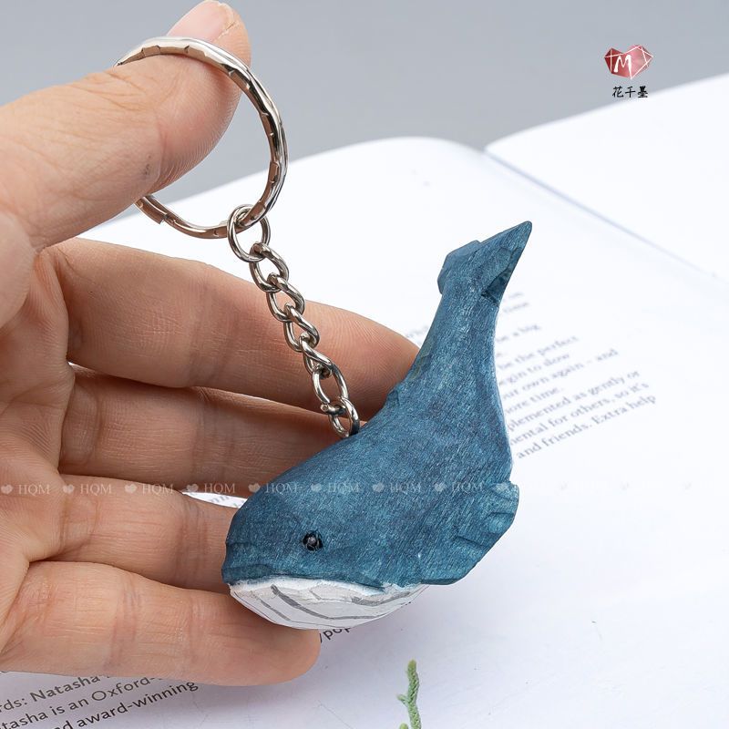 Hand-Carved Whale Solid Wood Carving Small Pendant Keychain Creative Birthday Gift Bag Hanging Ornament Artwork_voghion.com