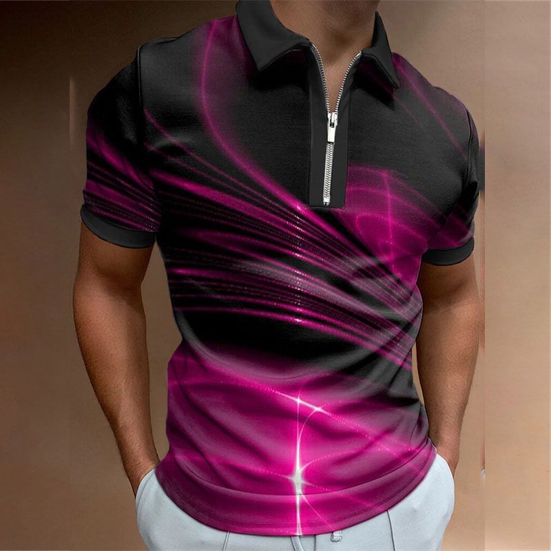 2023 L'ultima polo da uomo alla moda, polo a manica corta con cerniera stampata in 3D in stile sportivo_voghion.com