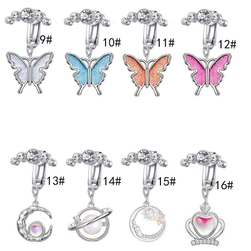 Orecchini a clip con ciondolo e orecchini alla moda, senza fori, con anello a farfalla transfrontaliero senza fori per ombelico_voghion.com