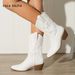 Vintage Pink Cowboy Boots For Women - Pointed Toe Embroidered Mid-Calf Boots With Chunky Heel (Wide Width Available)_voghion.com