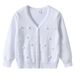 "Soft V-Neck Knit Cardigan For Girls - Breathable Long Sleeve Open Front Sweater With Balloon Details, Perfect For Spring & Summer"_voghion.com