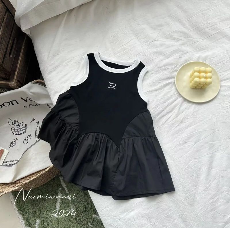 Summer Stylish Children's Clothing Summer Girls New Style Casual Girls Vest Skirt Korean Style Splicing Dress_voghion.com