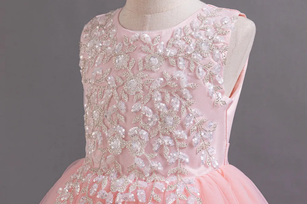 Mother & Kids foreign trade girls dress skirt large children sleeveless heavy wedding dress flower girl show princess dress floor-length_voghion.com