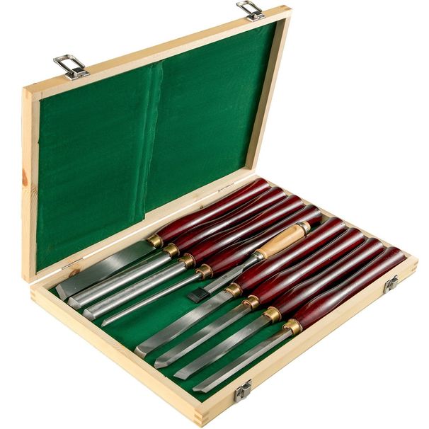 VEVOR Woodworking Lathe Chisel Set 8 Piece Set Lathe Chisel HSS Steel Blades Wood Turning Tools Wooden Case For Storage For Wood Carving Root Carving Furniture Carving Lathes Red_voghion.com