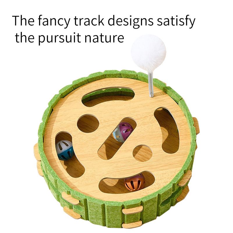 Toy Teaser Wand Self-Entertainment Gadget With Feather Cat Scratching Post Durable Rotating Ball Water Wood_voghion.com