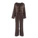 2025 Autumn Silk Cardigan Tie Sleepwear Two-Piece Set Loose Sleeve Long Pants Women's Loungewear_voghion.com