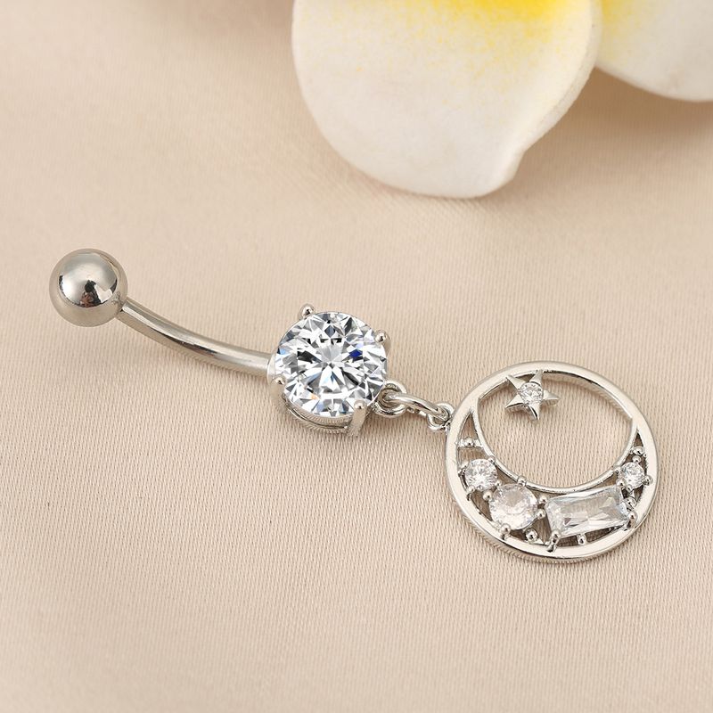 Bauchnabelpiercing mit Mond und fünfzackigem Stern aus Zirkonia – Eleganter Piercingschmuck_voghion.com