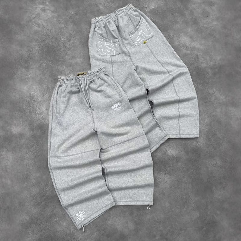 Hip Hop Street Casual Broek Losse Geborduurde Grijze Joggingbroek Heren_voghion.com