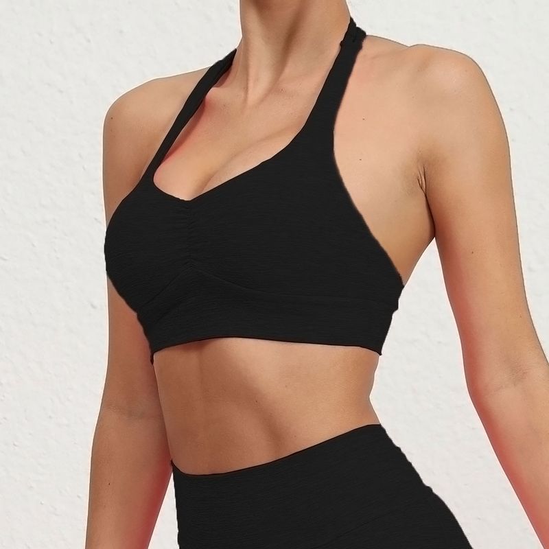Women's Clothing with chest pads yoga clothes beautiful back shockproof halter neck Pilates bra fitness vest bra_voghion.com