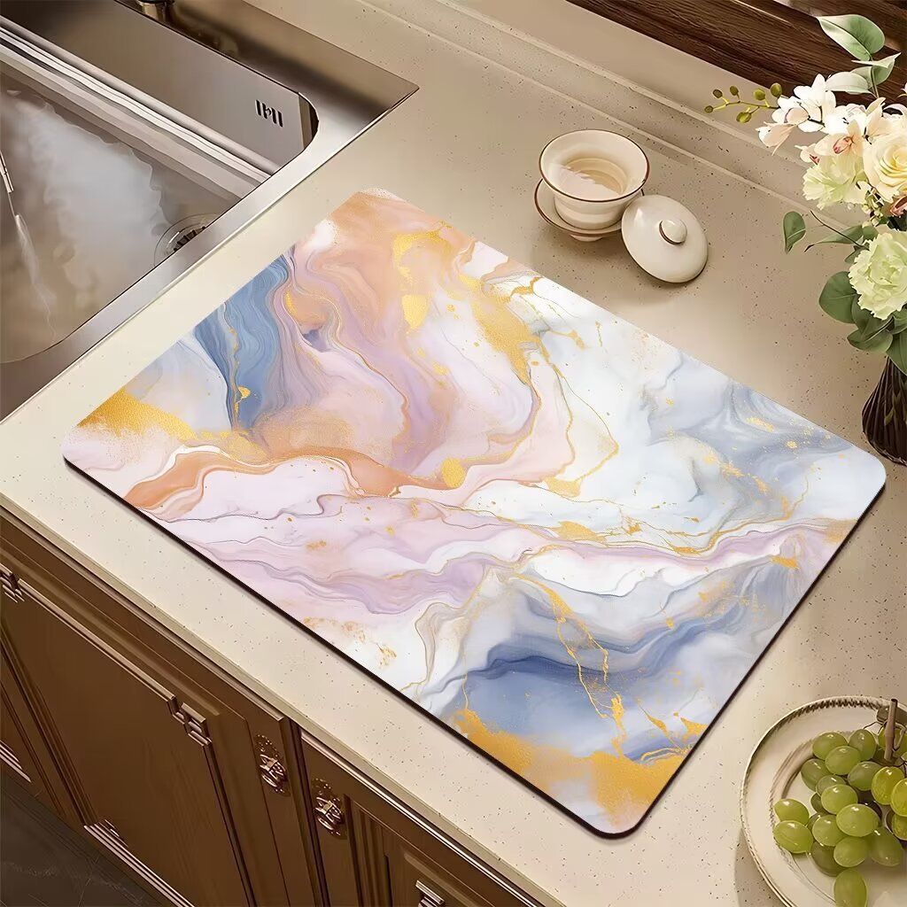 Premium Tech Fabric & Diatomite Kitchen Drying Mat - Non-Slip Square Absorbent Pad For Dishes, Heat-Resistant Table Protector_voghion.com