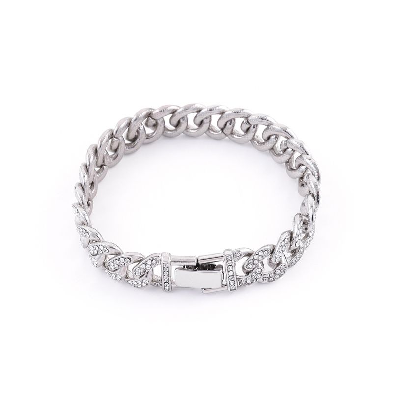Minimalist Fashion Full Diamond Cuban INS Style Hip-Hop Trendy Personality Unisex Titanium Steel Bracelet_voghion.com
