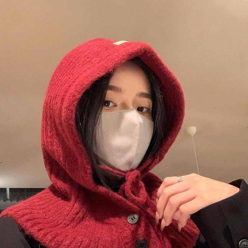 Alpaca Wool Balaclava For Women Winter Thickened Warm With Neck Warmer And Ear Protection Knitted Pullover Hat_voghion.com