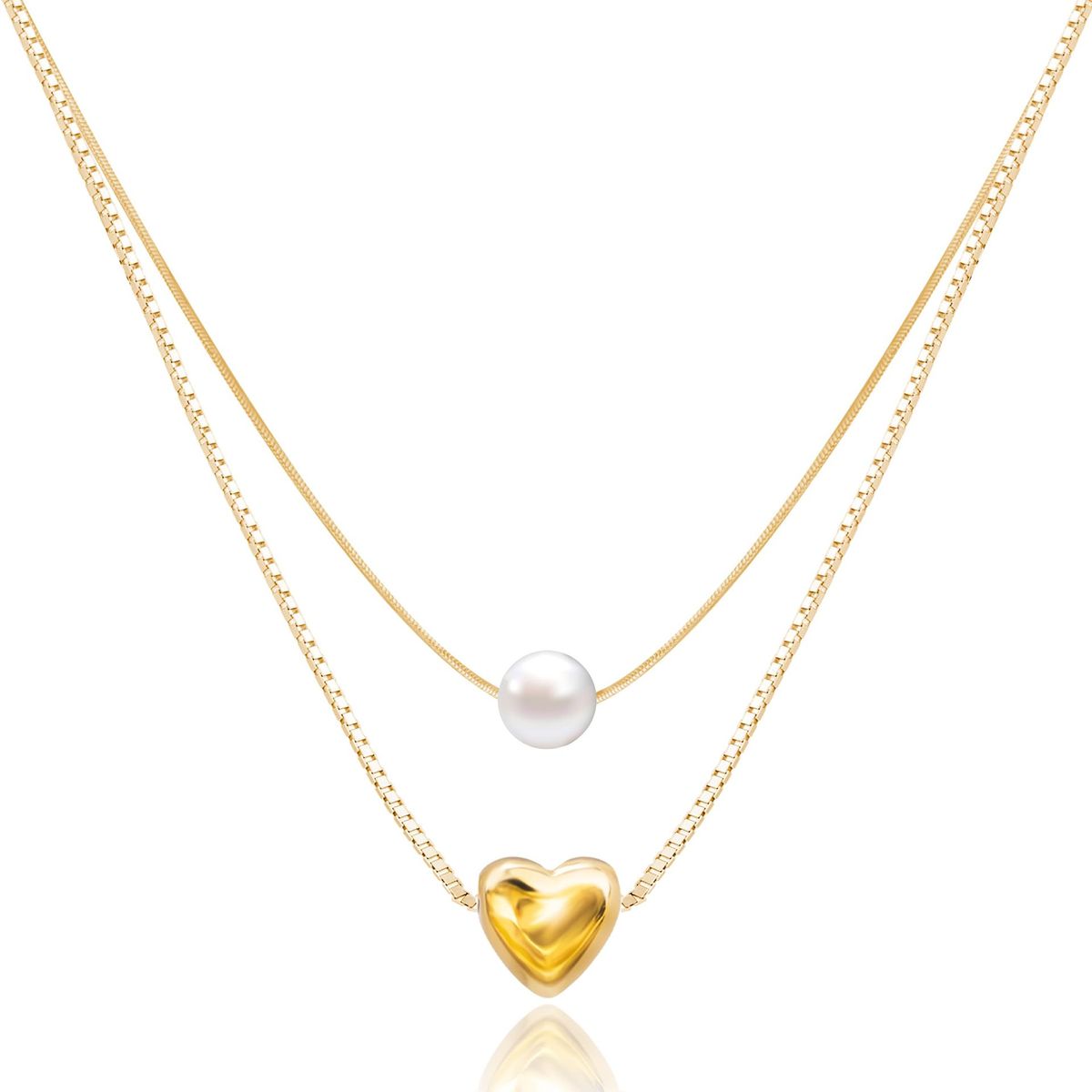 Vendita calda per le donne pendolari alla moda, versatile collana con doppio strato di perle d'amore dal design di nicchia_voghion.com