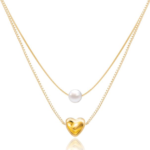 Vendita calda per le donne pendolari alla moda, versatile collana con doppio strato di perle d'amore dal design di nicchia_voghion.com