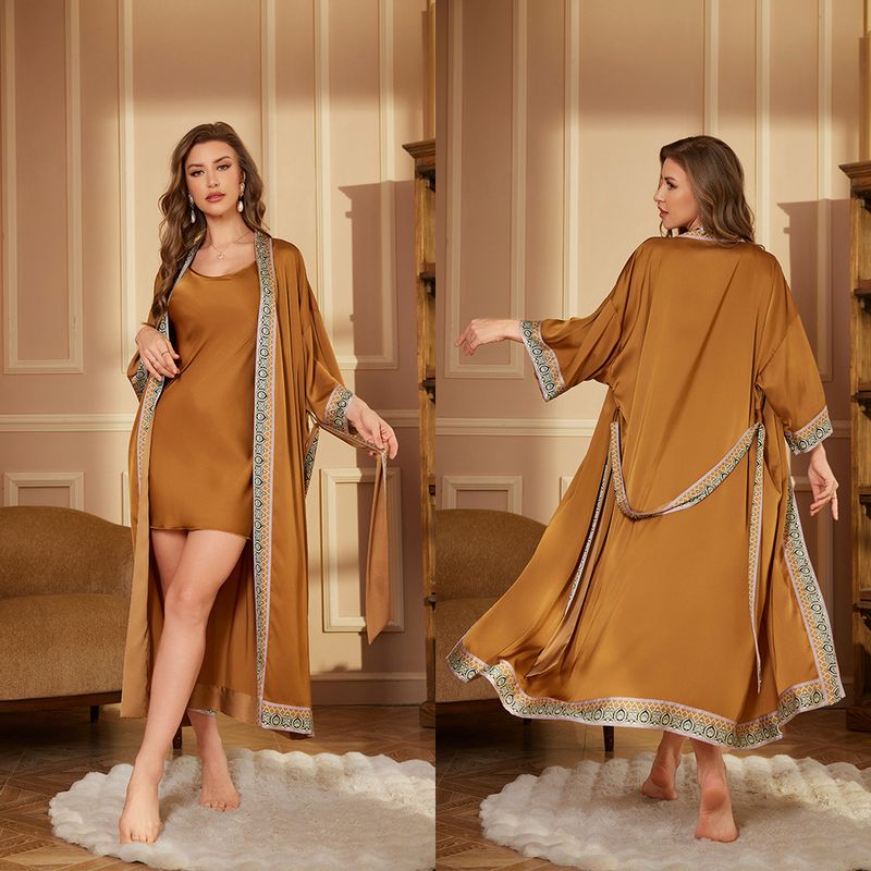 Vêtements pour femmes élégantes chemise de nuit en mousseline de soie satinée dames printemps et été fronde couleur unie vêtements de maison de luxe peignoir en satin_voghion.com