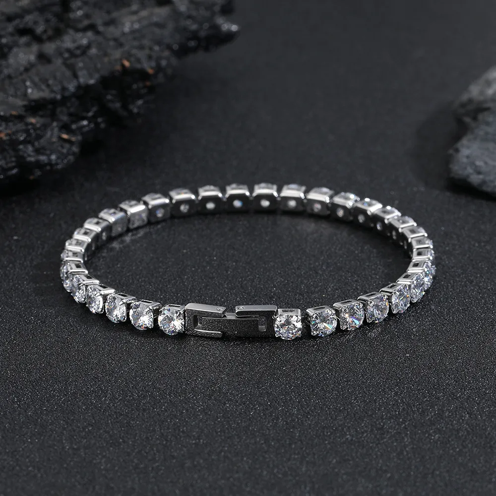 Bracelet de tennis Hip Hop en acier titane et diamants, anti-décoloration, rangée unique, entièrement en diamants, zircon AAA, pour hommes et femmes, même style, bijoux tendance pour la main_voghion.com